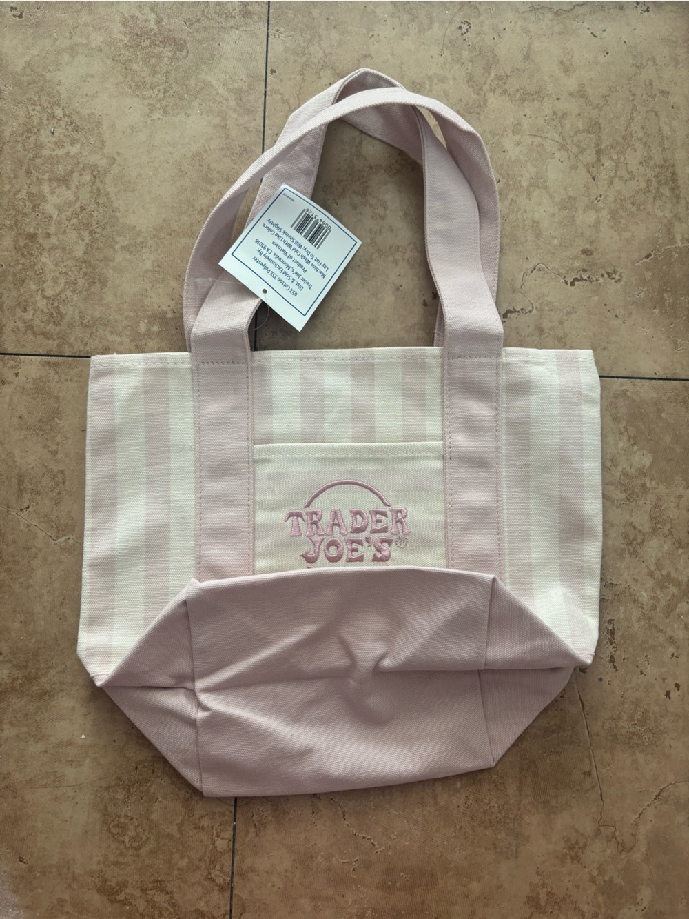 NWT Trader Joe's Striped Mini Canvas Tote Bag in Pink - Picture 3 of 3